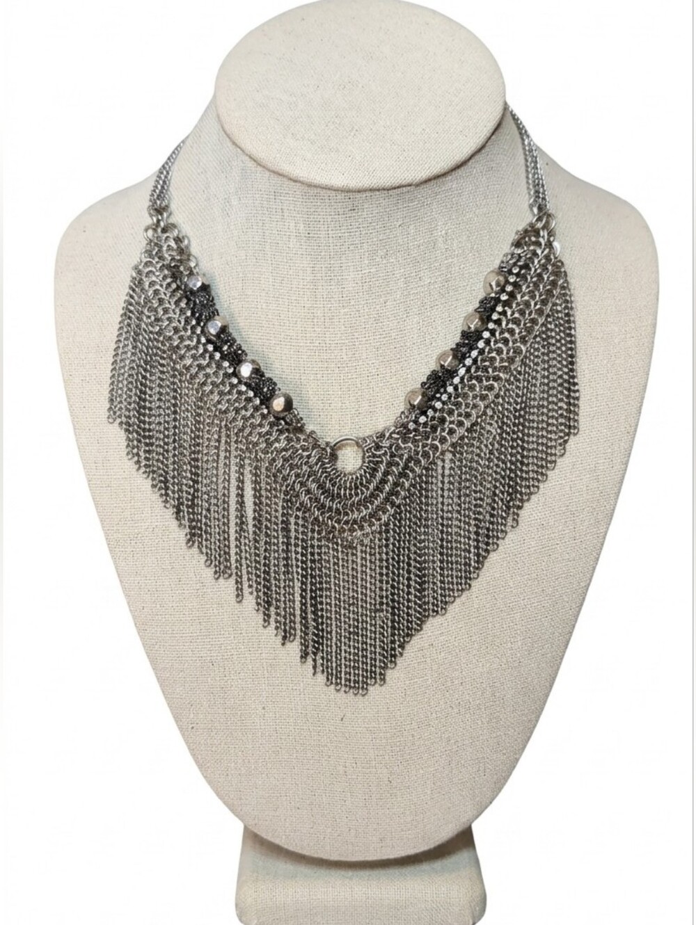 Stella & Dot Vintage Silver Chain Fringe Statement Necklace Schitts Creek Moira